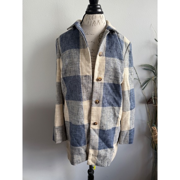 J Mclaughlin Jackets & Blazers - J mcLaughlin Buffalo Check tweed peacoat Blazer Jacket‎ Blue Tan Lightweight